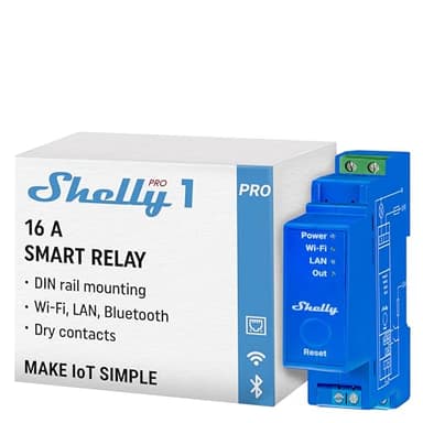 Shelly Pro 1 - Relè Interrutore Intelligente a contatto secco su guida DIN, Lan Wi-Fi, Bluetooth, 1 canale - 16A, Domotica, Controllo remoto App iOS Android, Compatibile con Alexa e Google Home