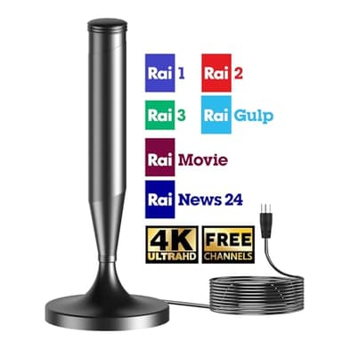 Antenna TV Interna Digitale Amplificata – Potente Ricezione a Lungo Raggio, Facile Installazione, Supporta 4K/1080p, VHF/UHF, DVB-T – Ideale per Smart TV e Uso Portatile