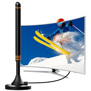 Antenna TV Interna Digitale 360° con Forte Base Magnetica – Alta Ricezione VHF/UHF per Smart TV 4K/1080p e Radio, Installazione Facile, Cavo Coassiale Incluso (Orange)