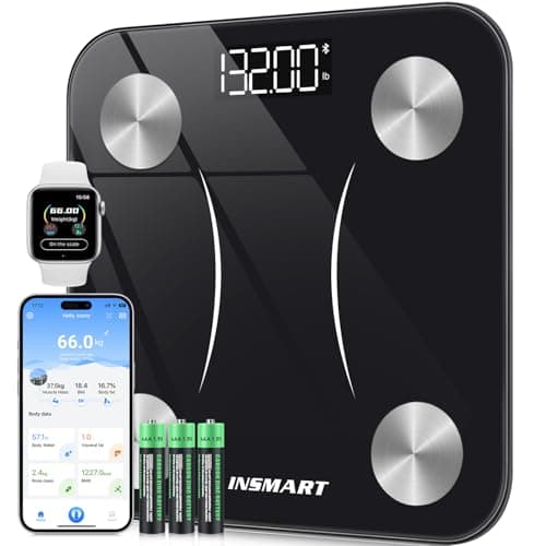Bilancia Pesapersone Digitale Professionale, INSMART Bilancia Impedenziometrica Smart Bluetooth con 16 Indici di Misurazione Pesa Persone, Massa Grassa e Magra, BMI, Massa Muscolare o Ossea, 180KG
