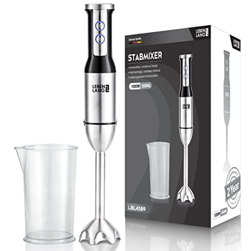 LEBENLANG 1000W frullatore immersione in acciaio inox - Mixer cucina e 8 fasi più Turbo | Frullatore immersione professionale di alta qualità | hand blender | minipimer immersione mini mixer cucina