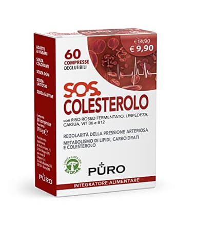 PURO, SOS Colesterolo, Integratore Alimentare con Baobab e Riso Rosso Fermentato, Utile per la Regolarità della Pressione Arteriosa, Confezione da 60 Compresse Deglutibili