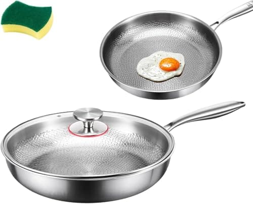 Homg Padella martellata in titanio Pro con coperchio, padella nutrizionale in titanio non bastosa per cucina, padelle antiaderenti multifunzionali antigraffio per cucinare, 26 cm/28 cm/30 cm