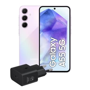 Samsung Galaxy A55 5G, Caricatore incluso, Smartphone Android 14, Display FHD+ Super AMOLED 6.6”, 8GB RAM e 256GB di memoria interna espandibile, Batteria 5.000 mAh, Awesome Lilac [Versione Italiana]