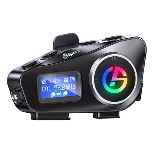 Spovii C1 Interfono Bluetooth per Casco Moto, Interfono Moto Doppio 500m con Condivisione Musica, Radio FM, Slot Micro SD, Batteria 1000mAh - Compatibile con Diversi Tipi di Casco