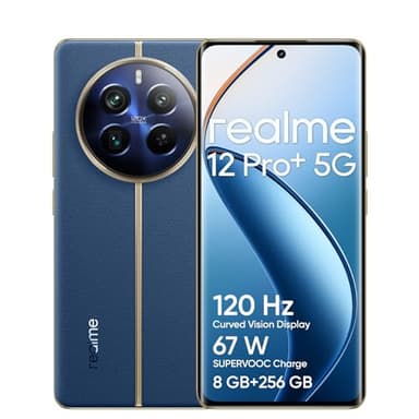 realme 12 Pro+ 5G Smartphone 8+256GB, Fotocamera Sony IMX890 OIS Zoom ottico 3X, Snapdragon 7s Gen 2 5G, Display curvo Vision da 6,7" a 120Hz, Ricarica SUPERVOOC da 67W, blue
