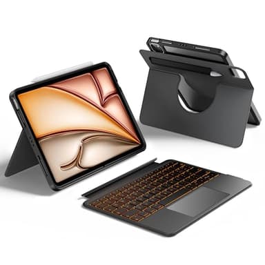 HOU Custodia con Tastiera per iPad Air 11 (M3/M2) 2025, Custodia Magnetica Staccabile con Tastiera per iPad Pro 11 (4ª/3ª/2ª/1ª Gen) e iPad Air (6ª/5ª/4ª Gen), con Touchpad, Retroilluminazione - Nero