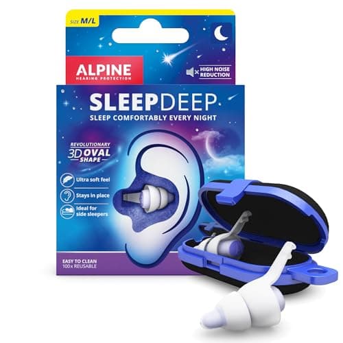 Alpine SleepDeep – Tappi orecchie per dormire in gel morbido (Taglia M/L) – Forma ovale 3D per eliminazione del rumore, ottimizza comfort e attenuazione – Riduce i rumori – 1 paio di taglia M/L