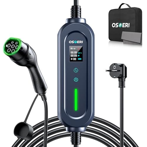 Osoeri Portatile Veicolo Elettrico Caricatore, Tipo 2 VE Stazione di Ricarica, Caricatorie Rapido Domestico EVSE, Caricabatteria per Auto Elettriche a 2 Pin 5 Corrente Regolabile (6-16A) 3,68Kw/7,5M