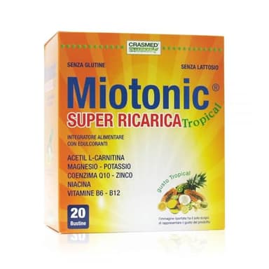 Miotonic Super Ricarica - Integratore Energia con Magnesio, Potassio e Vitamine per Stanchezza Fisica e Mentale, Concentrazione e Memoria - Ideale per Sport, Studio e Post Influenza - 20 Bustine
