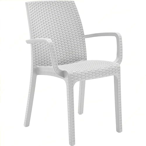 Sicignano | Sedia con Braccioli Bianco Plastica Rattan 59x57x86h cm - Impilabile, Resistente agli UV, Facile da Pulire, Arredo Interno Esterno Bar Pub Giardino Terrazzo, Made in Italy