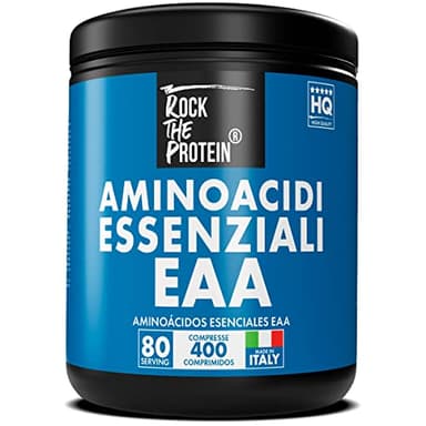 EAA Aminoacidi Essenziali Compresse Rock The Protein® Matrice di 8 Amminoacidi Essenziali Con BCAA, Pre Workout Post Workout, Favoriscono Crescita E Recupero Muscolare, Essential Amino Acids