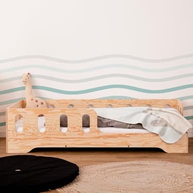 smartwood TILA 1P Lettino Montessori 80x190 cm | Letto per Bambini a Pavimento con Spondina Anticaduta - Legno Certificato | dai 3 Anni in su