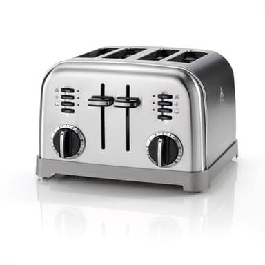 Cuisinart Tostapane a 4 fette | Ampie fessure, ideale per pane spesso e bagel | 6 livelli di doratura più scongelamento | leva di sollevamento alta | Bollitore abbinato disponibile | Argento