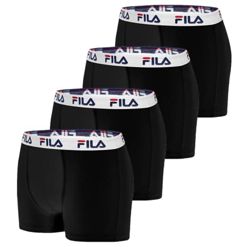 FILA Boxer Uomo Cotone, Mutande Uomo Stretch, Maglia Ventilata, Set di 4, Nero, Taglie L