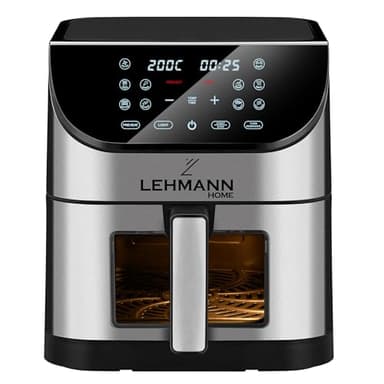 Lehmann Friggitrice ad aria calda XXL con cestino da 8 l e finestra di visualizzazione, friggitrice senza olio con illuminazione, 1800 W, controllo della temperatura fino a 200 °C, Airfryer con fino a