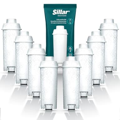 Sillar Set da 8x Filtro Acqua per Macchine da Caffè Delonghi DLSC002, SER3017 & 5513292811 - Compatibile con le Serie ECAM, ESAM, ETAM | Adatto a Dinamica, PimaDonna | Cartucce a Carbone Attivo