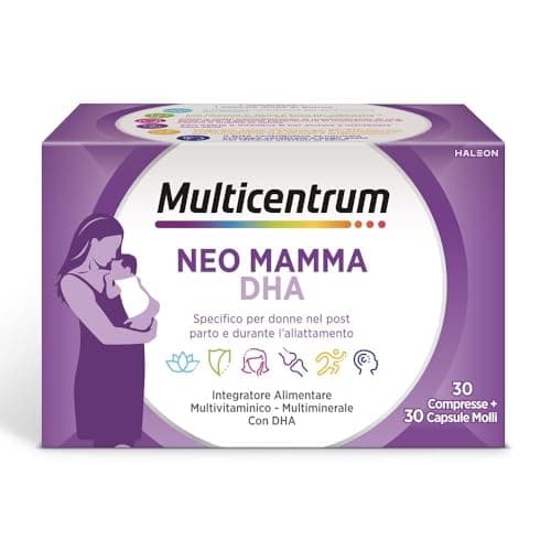 Multicentrum Neo Mamma DHA, Integratore Multivitaminico specifico per la donna dopo la gravidanza e durante l'allattamento, ricco di Acido Folico, Vitamina d, b12 e biotina, 30cpr +30 capsule molli