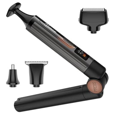 Hatteker Uomo Rasoio elettrico schienai Regolabile Rasoio corpo con braccio di estensione Rasoio per capelli posteriori senza fili Kit 4 in 1 per la corpo Trimmer facciale, braccio, mento multigroom