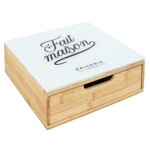 HOME DECO FACTORY, KA5953, Cassetto Porta Capsule in Legno e Vetro, Spazio organizzato per caffè e tè, Design Moderno, di Facile Manutenzione, Dimensioni 30x10x30 cm, Colore Marrone e Bianco, bambù