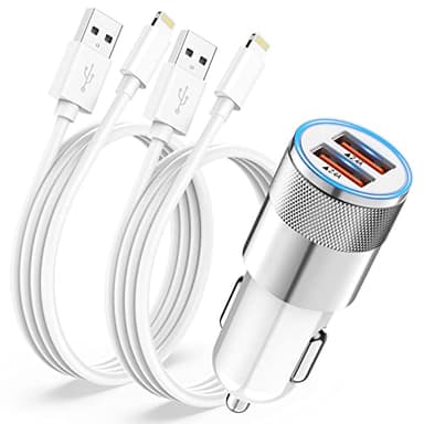 Caricatore Auto iPhone con 2x Cavo Lightning,Accendisigari USB 2 Porte Caricabatterie Cellulare Presa Adattatore iPhone 14/13/12 Pro Max/11/XS/X/8/7/6/SE