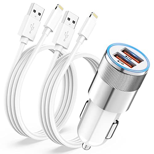 Caricatore Auto iPhone con 2x Cavo Lightning,Accendisigari USB 2 Porte Caricabatterie Cellulare Presa Adattatore iPhone 14/13/12 Pro Max/11/XS/X/8/7/6/SE