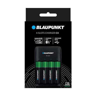 Blaupunkt Caricabatterie USB per 1-4 pile ricaricabili AA/AAA, tempo di ricarica 8-10 h, 4 pile incluse - 2000 mAh