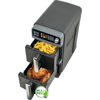 10L Friggitrice ad aria double stack xl con doppio cestello e 2 cassetti – doppia resistenza 2400W per un riscaldamento uniforme | 9 modalità in 1, Sync&Match, Risparmio di spazio