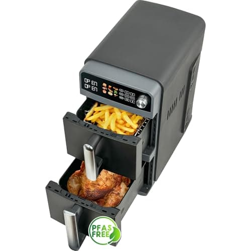 10L Friggitrice ad aria double stack xl con doppio cestello e 2 cassetti – doppia resistenza 2400W per un riscaldamento uniforme | 9 modalità in 1, Sync&Match, Risparmio di spazio