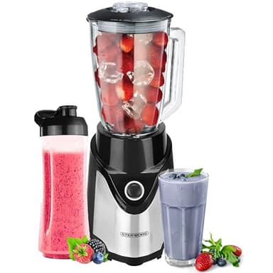 Steinborg Frullatore con tazza To-Go | frullatore frullatore | 600 ml brocca di vetro + tazza da 570 ml | senza BPA 500 Watt | frullatore professionale | tritatutto | 6 coltelli in acciaio inox