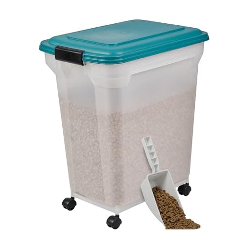 Iris Ohyama, Contenitore per Crocchette, 45L/15kg, Blu, Ermetici, Contenitore per Alimenti in Plastica con Coperchio, con Ruote, Per Cibo per Gatti, Cani, Cibo secco, Dolci, Scatola, ATS-L