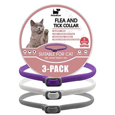 Pets4Luv Collare antipulci per tutti i gatti, antizecche Antiparassitario, protezione per 8 mesi, taglia unica , regolabile e impermeabile, 3 pezzi