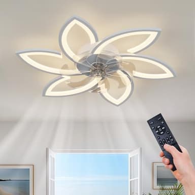 WDENI Bianco fiore LED ventilatore da soffitto luminosità regolabile 3 colori variabile adatto per soggiorno camera da letto