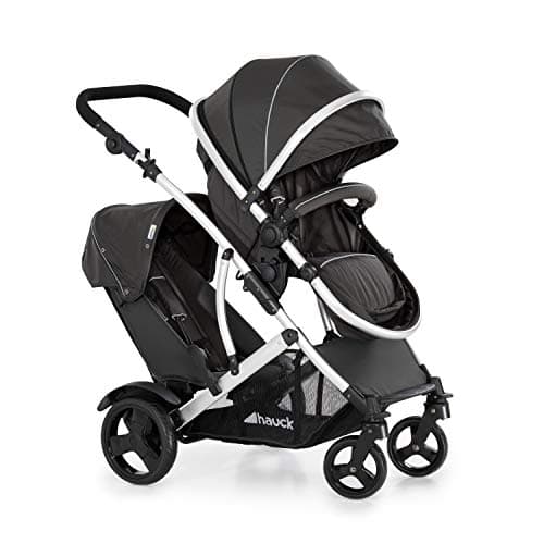hauck Passeggino Doppio Duett 2 - Passeggino Gemellare con Seduta Reversibile e Convertibile in Navicella Neonato - Manubrio Regolabile in Altezza - Parapioggia Incluso - Nero
