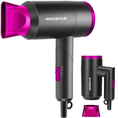 Aigostar Phon Capelli, 1800W Asciugacapelli professionale, Phon da Viaggio, 3 temperature e 2 velocità, Protezione surriscaldamento. Maniglia pieghevole ideale per viaggi, salone, uso domestico-Diane