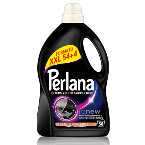 Perlana Detersivo Scuri e Neri (58 lavaggi), Detersivo lavatrice liquido per tutti i capi scuri, Detersivo capi neri per fibre rinnovate