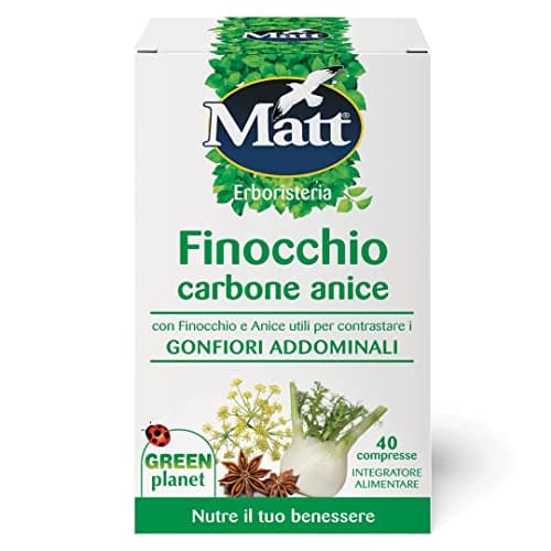 Matt, Finocchio Carbone Anice, Integratore Alimentare Utile per Contrastare i Gonfiori Addominali, Favorisce la Digestione, Confezione da 40 Compresse