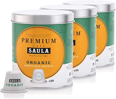 Saula Premium Caffè Biologico Confezione da 3 lattine con 60 capsule compostabili. Compatibile Nespresso®