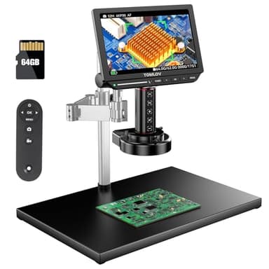 TOMLOV TM4K-AF Max Microscopio Digitale Autofocus 4K 2000X, Schermo IPS da 10,1" con Braccio Rotante, Fotocamera da 52MP HDMI per Monete e Saldatura, con Luce ad Anello, Compatibile PC/TV, 64GB