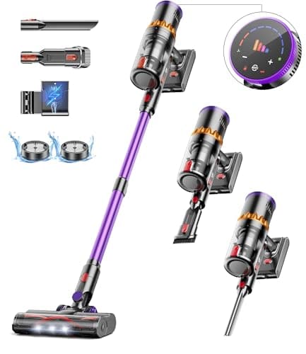 CHEBIO Aspirapolvere Senza Fili, 45Kpa/550W/70 Mins Scopa Elettrica Senza Fili con Automatische Saugeinstellung e Display LED, Aspirapolvere con Anti-Avvolgimento per Pavimenti/Tappeti/Peli