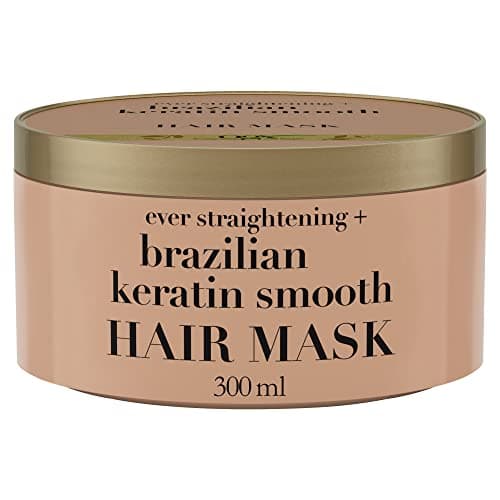 OGX Maschera Capelli Ever Straightening + Brazilian Keratin, Maschera capelli ristrutturante con cheratina per capelli trattamento lisciante, Trattamento capelli danneggiati, crespi e ricci, 300 ml