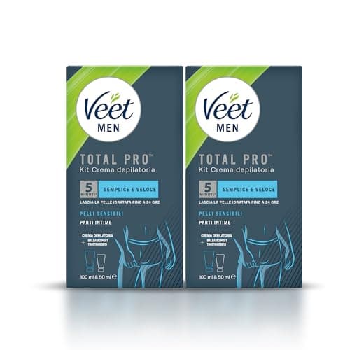 Veet Men Kit Depilazione Intima per Pelle Sensibile, Crema Depilatoria da 100 ml e Balsamo Post Depilazione da 50 ml parti intime, 2 Confezioni