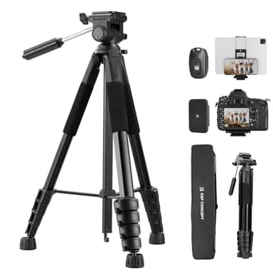 K&F Concept Treppiede Fotocamera e Smartphone 48-190cm, Treppiede Leggero in Alluminio S255A3+BV01 con Telecomando Bluetooth, Treppiede Portatile e Compatto per DSLR/Cellulari/Ipad/Live Streaming