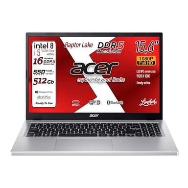 acer Notebook Extensa Intel Core i5-13420H 13Th Raptor Lake, 8Core, Display FullHD 15,6", RAM 16Gb DDR5 4800Mhz, SSD PCIe NVMe 512 Gb, Wi-Fi6, BT, 4 usb di cui 2 USB type-c, Win 11Pro Preconfigurato