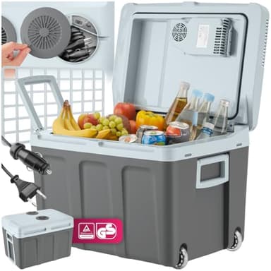 TecTake® Frigorifero Portatile e Scaldavivande 2 in 1, Mini Frigo con Modalità ECO, Frigo da Campeggio con Maniglie Pieghevoli e Ruote, Frigo Portatile Elettrico Ideale per Casa e Auto - 40L