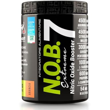 NET Integratori NOB 7 EXTREME - 340g Arancia - Pre Workout A Base Di Arginina - Aumento Energia e Crescita Muscolare, Maggiore sintesi Ossido Nitrico, Formula Potenziata Con Acqua Di Cocco