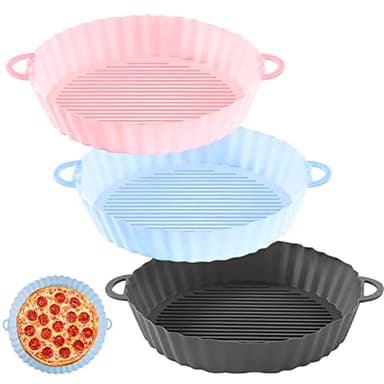 3 Colori Cestino per Friggitrice ad Aria in Silicone, 18 CM Teglie per Friggitrice ad Aria, Contenitori Accessori Friggitrice ad Aria Riutilizzabile, Resistente al Calore/Antiaderente