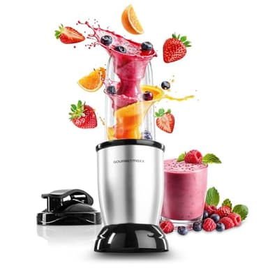 GOURMETmaxx Nutrition Blender | Smoothie Maker - 4 pz. | Frullatore con caraffa grande da 700 ml e coperchio “to-go” | Frullatore con 22.000 giri/minuto | Robot da cucina per frullati, smoothies ecc.