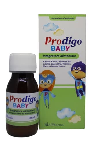 Prodigo Baby flacone 30 ml Integratore per le Difese Immunitarie - sviluppo intellettivo e della vista per neonati e bambini a base di DHA luteina zeaxantina colostro vitamina D3 gruppo B