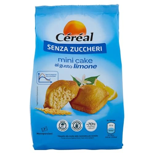 CÉRÉAL MINI CAKE AL LIMONE, Senza zuccheri, OTTIMI a colazione, Merendine per il tuo benessere, Tortine al gusto limone, 196 gr, 7 monoporzioni